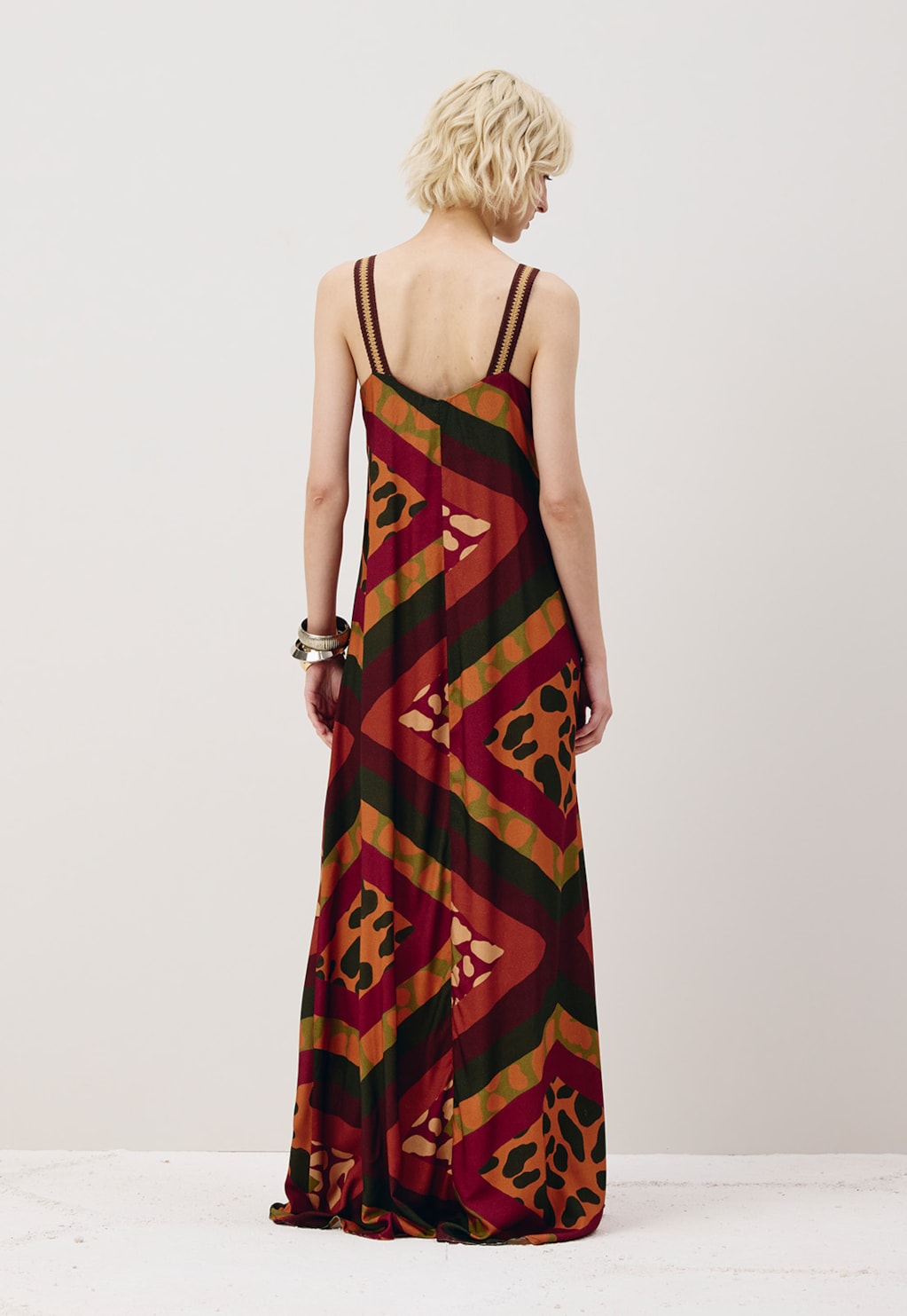 Vestido Longo Alça Crochê Estampado Leon