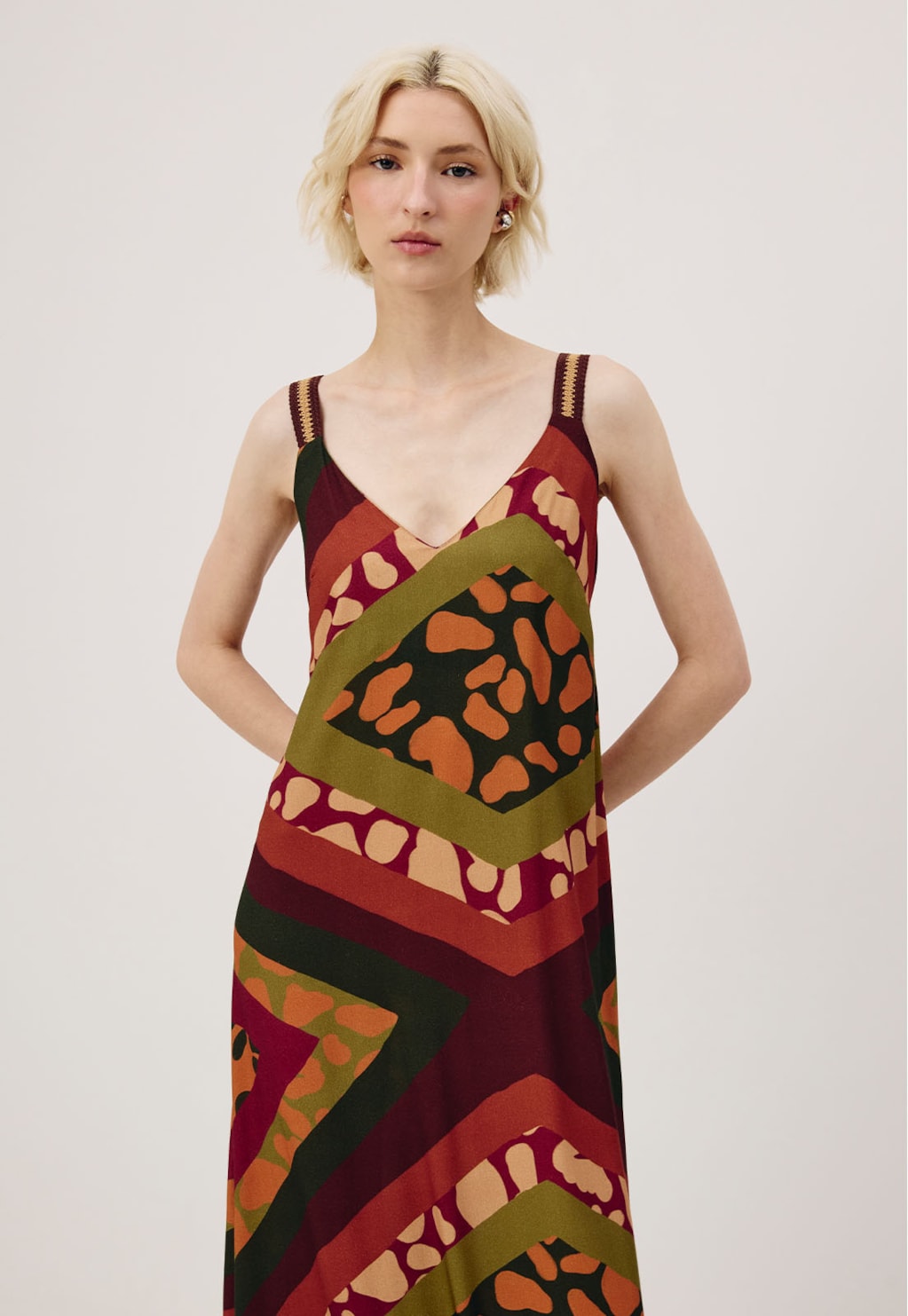 Vestido Longo Alça Crochê Estampado Leon