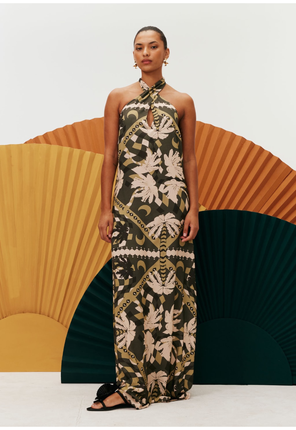 Vestido Longo Alça Cruzada Estampado Chorinho