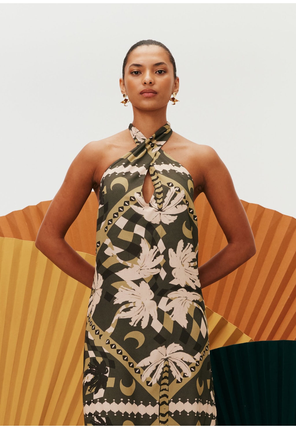 Vestido Longo Alça Cruzada Estampado Chorinho