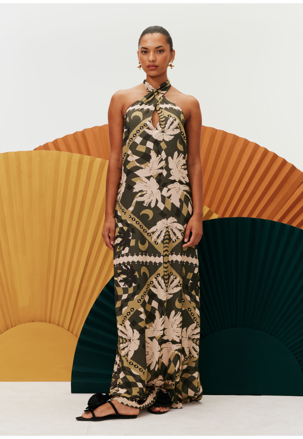 Vestido Longo Alça Cruzada Estampado Chorinho