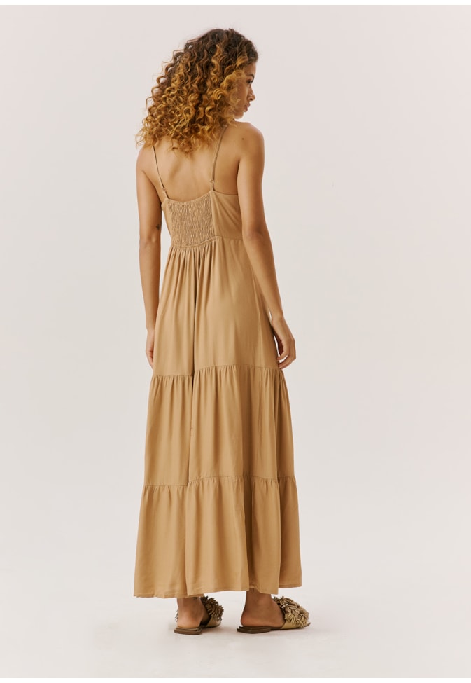 Vestido Longo Alça Fina Botões