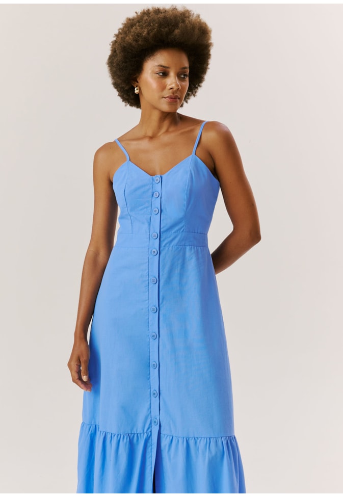 Vestido Longo Alça Fina Botões