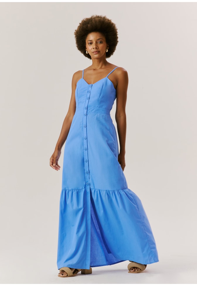 Vestido Longo Alça Fina Botões