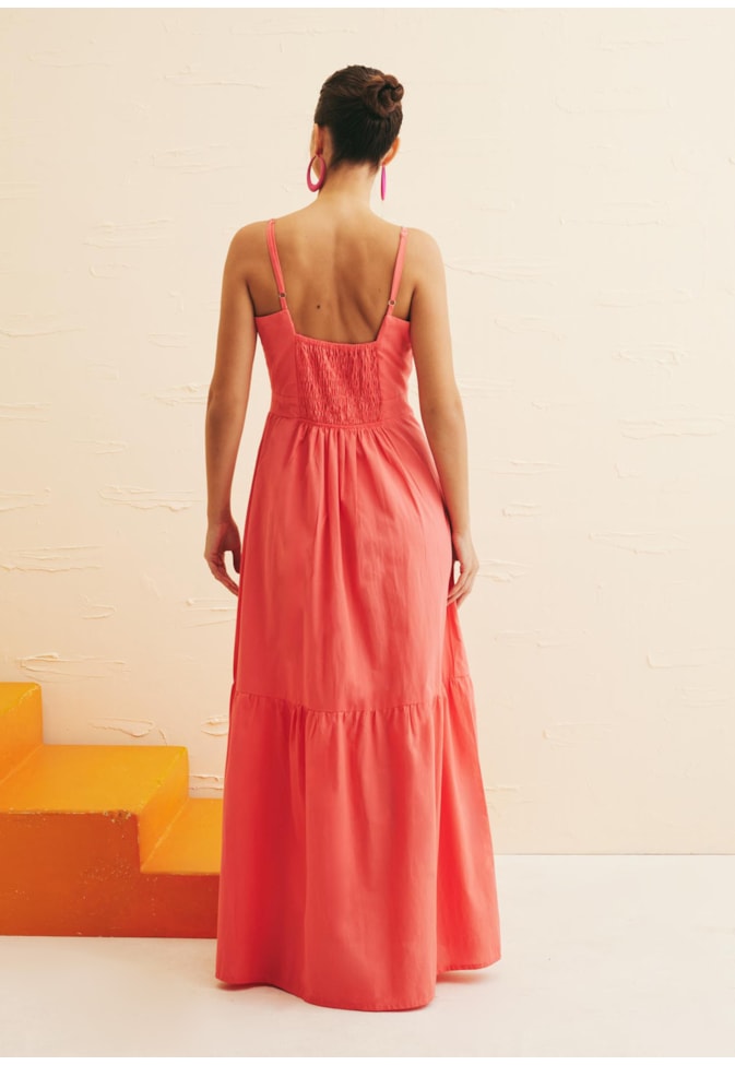 Vestido Longo Alça Fina Botões