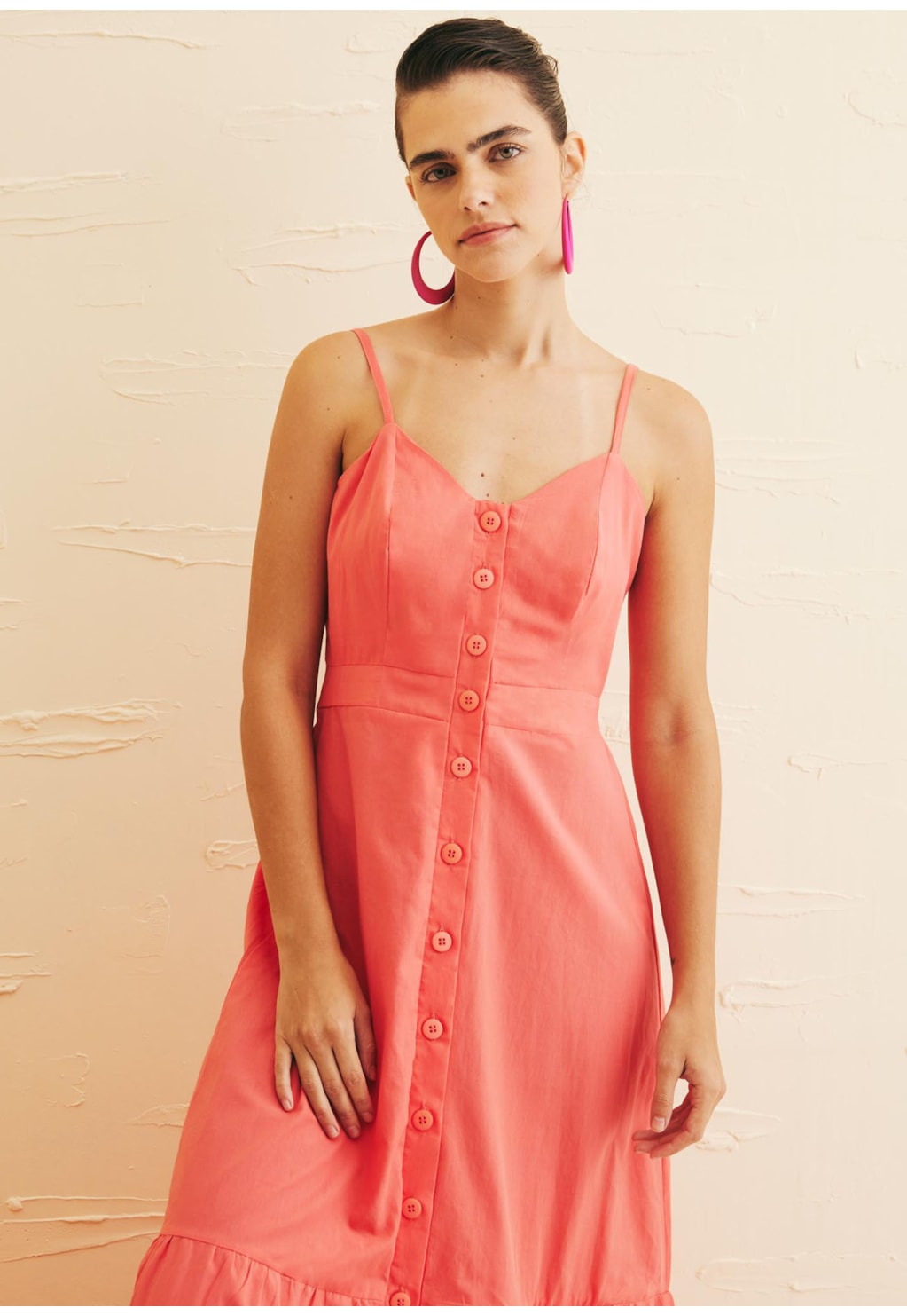 Vestido Longo Alça Fina Botões