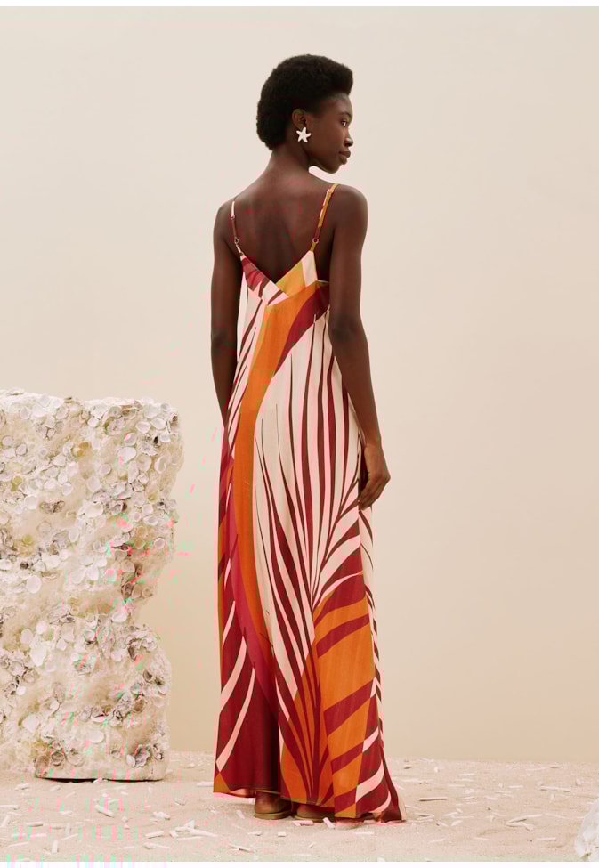 Vestido Longo Alça Fina Estampado Palm