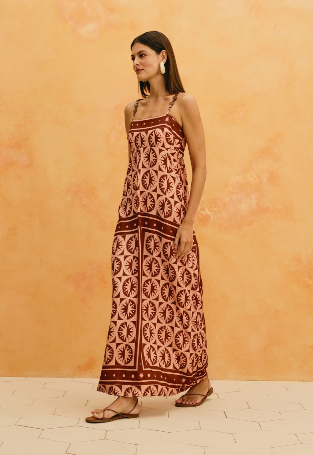 Vestido Longo Alça Madeira Estampado Sol Y Sombra
