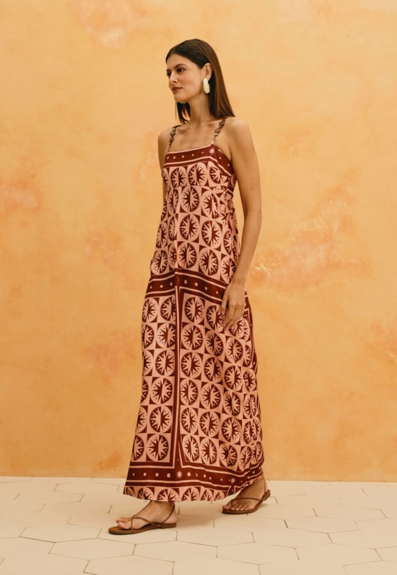 Vestido Longo Alça Madeira Estampado Sol Y Sombra Vista Frontal
