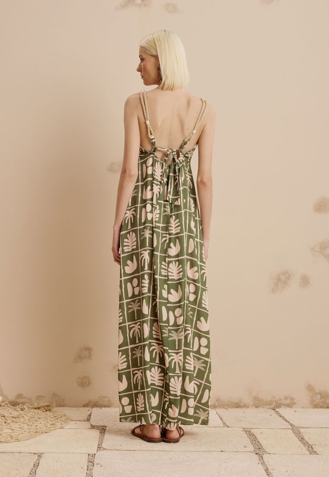 Vestido Longo Alças Cordas Elos Estampado Ybyra