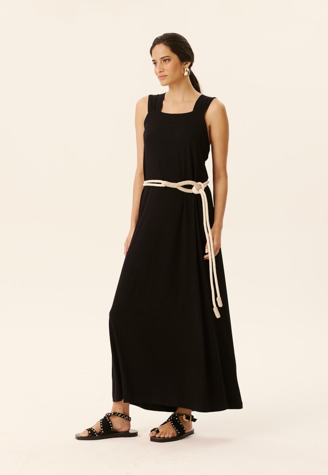 Vestido Longo Alças Franzidas