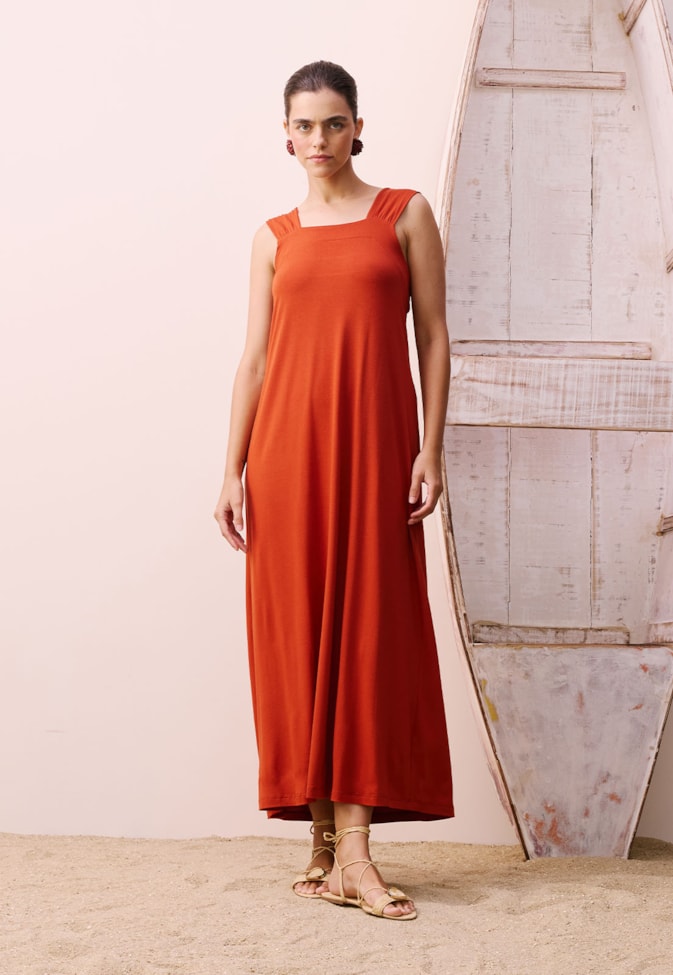 Vestido Longo Alças Franzidas