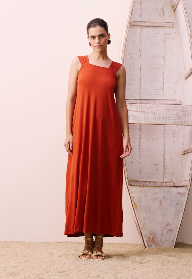 Vestido Longo Alças Franzidas