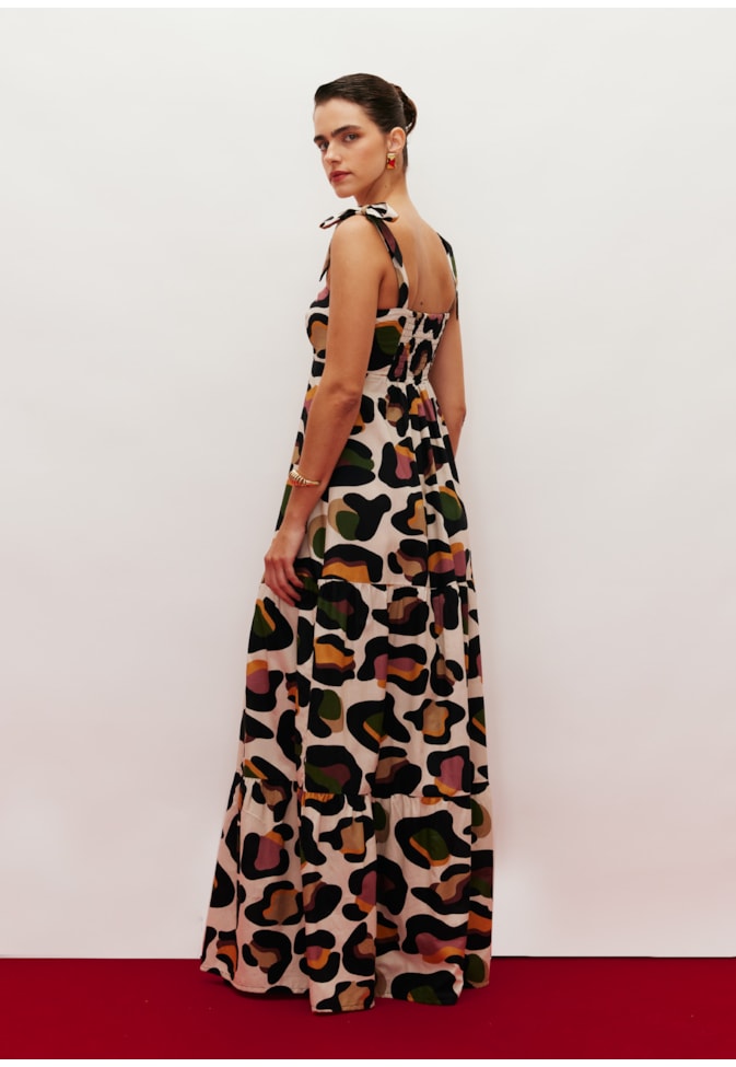 Vestido Longo Alças Laço Estampado Kizumba