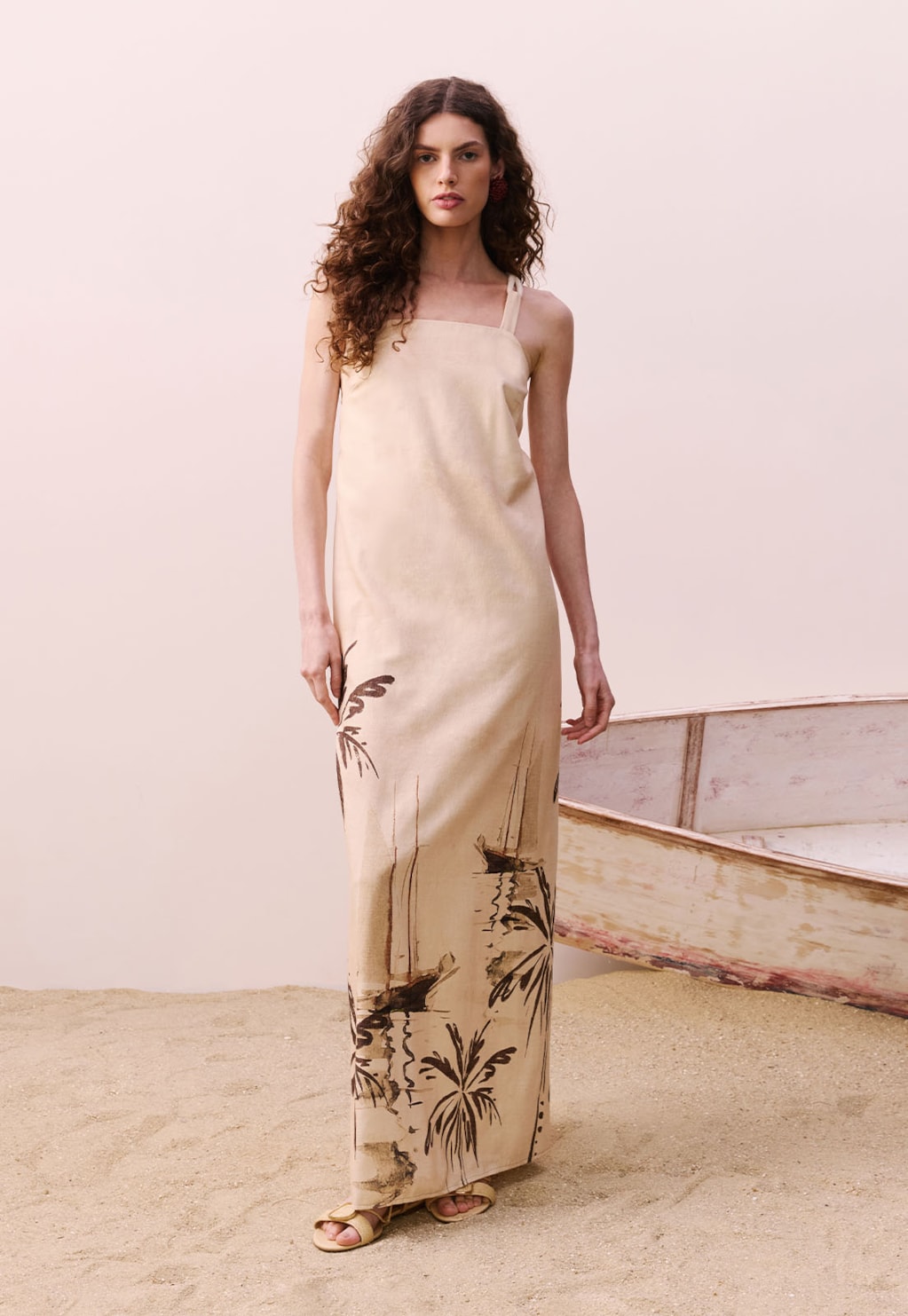 Vestido Longo Aletas Estampado Navegar