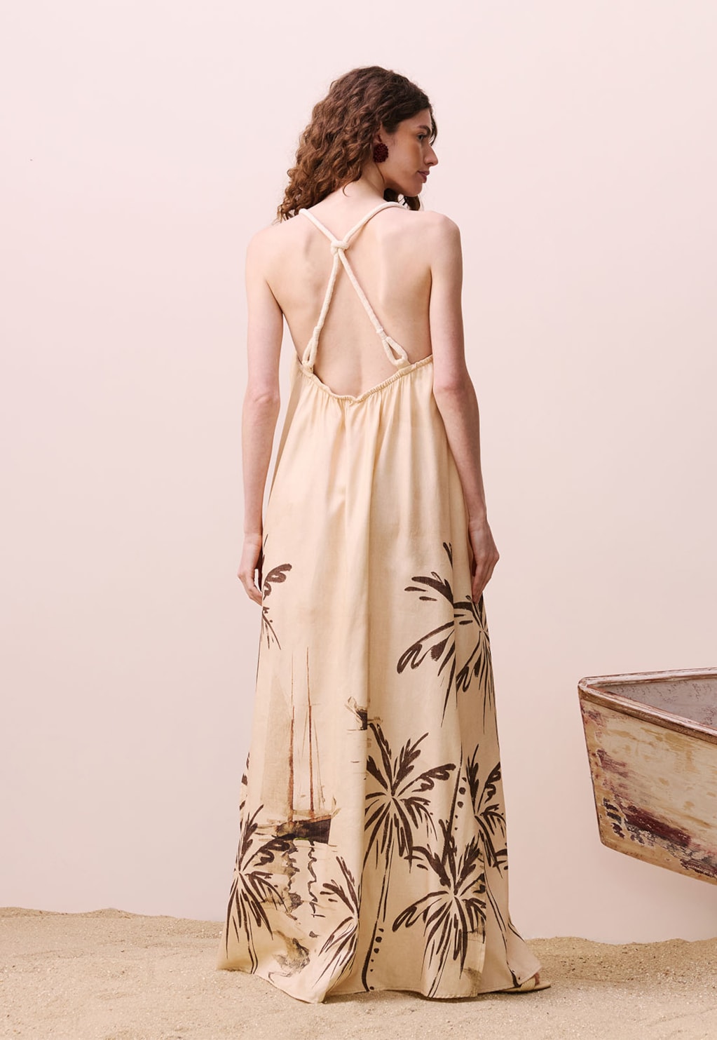 Vestido Longo Aletas Estampado Navegar