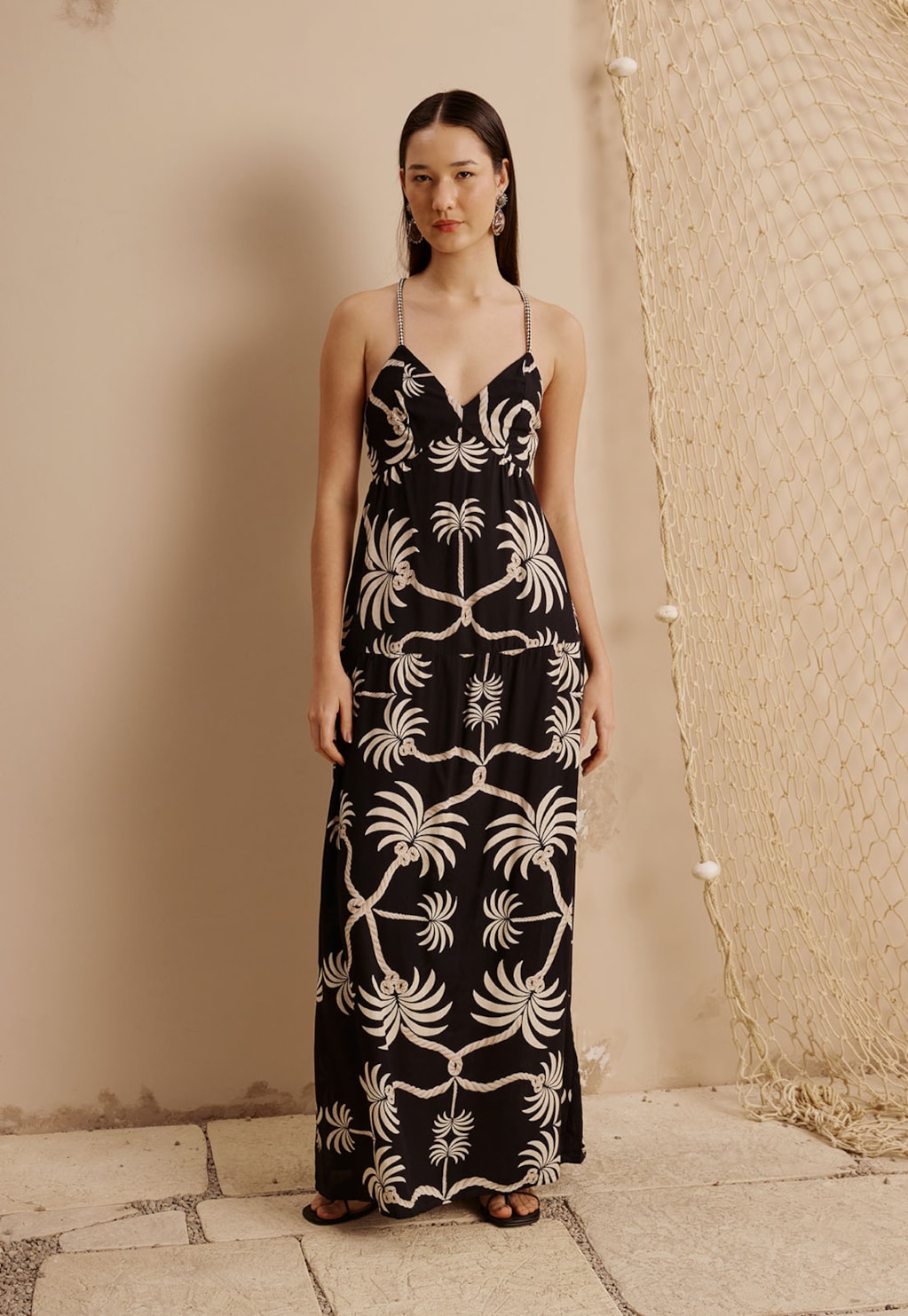 Vestido Longo Amarração Costas Estampado Carnaúba