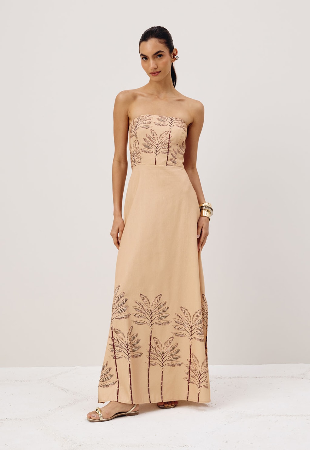 Vestido Longo Amarração Costas Estampado Coqueiral 