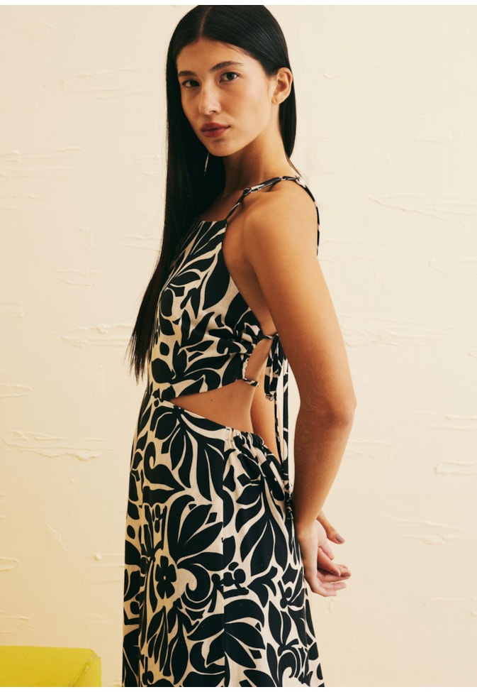 Vestido Longo Amarração Estampado Cayo Coral