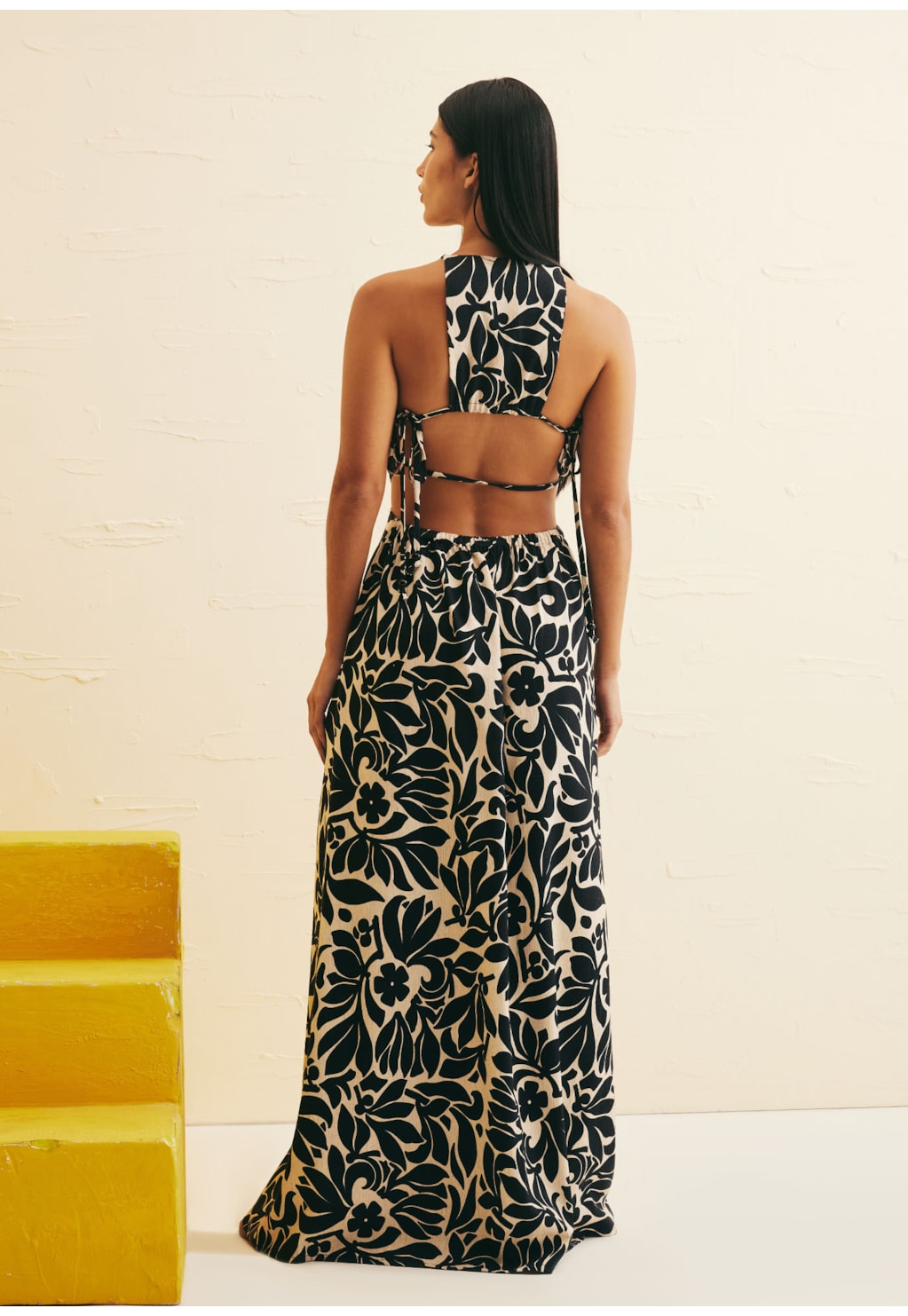 Vestido Longo Amarração Estampado Cayo Coral