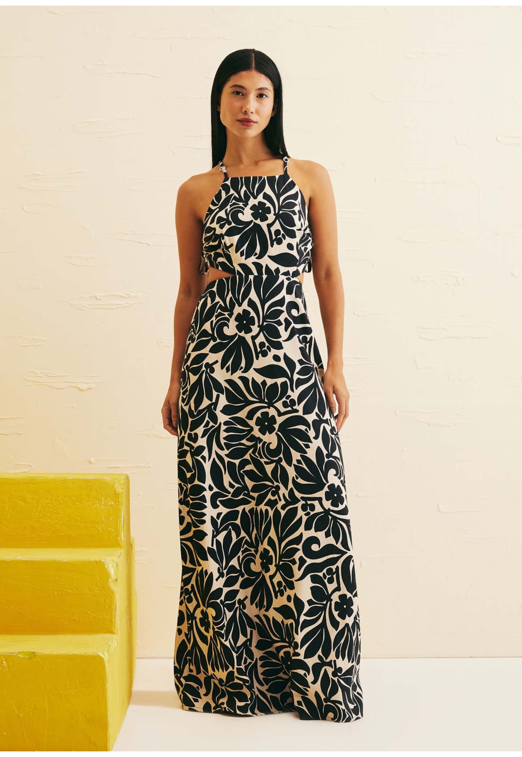 Vestido Longo Amarração Estampado Cayo Coral