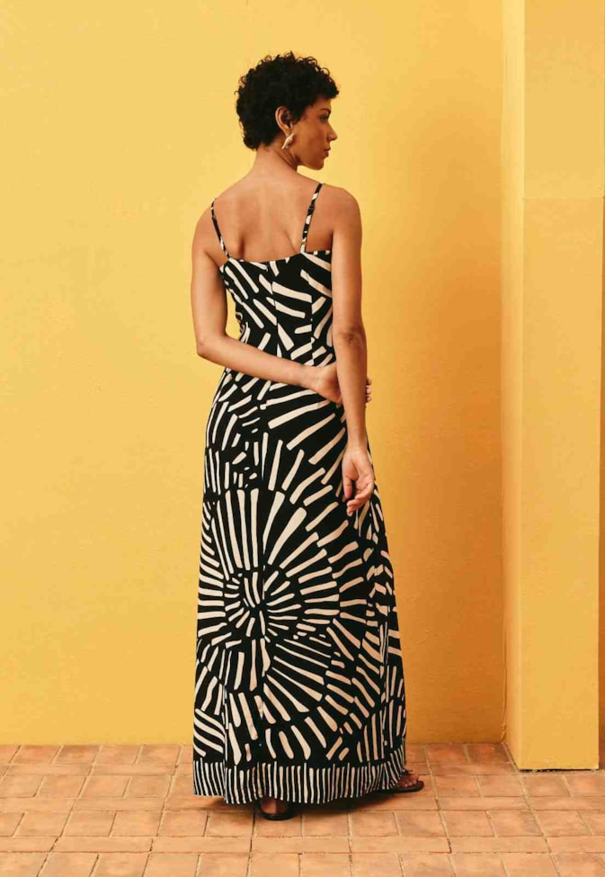 Vestido Longo Amarração Estampado Tambá