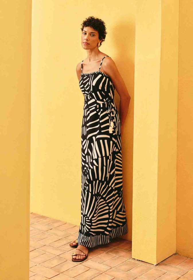 Vestido Longo Amarração Estampado Tambá