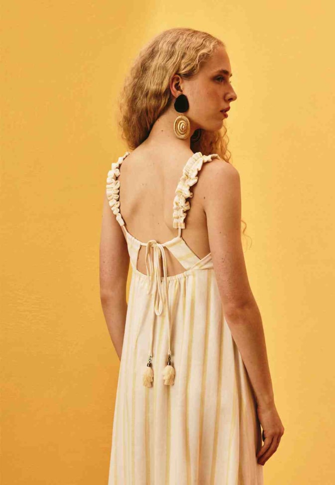 Vestido Longo Amarração Listrado