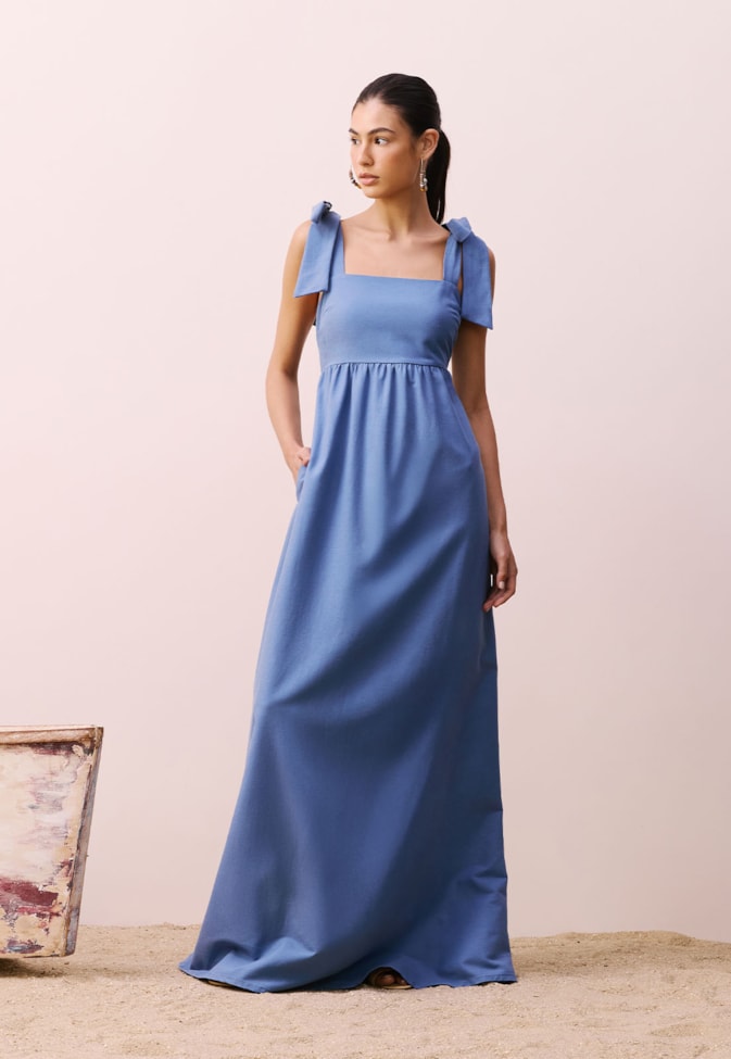 Vestido Longo Amarração Ombro