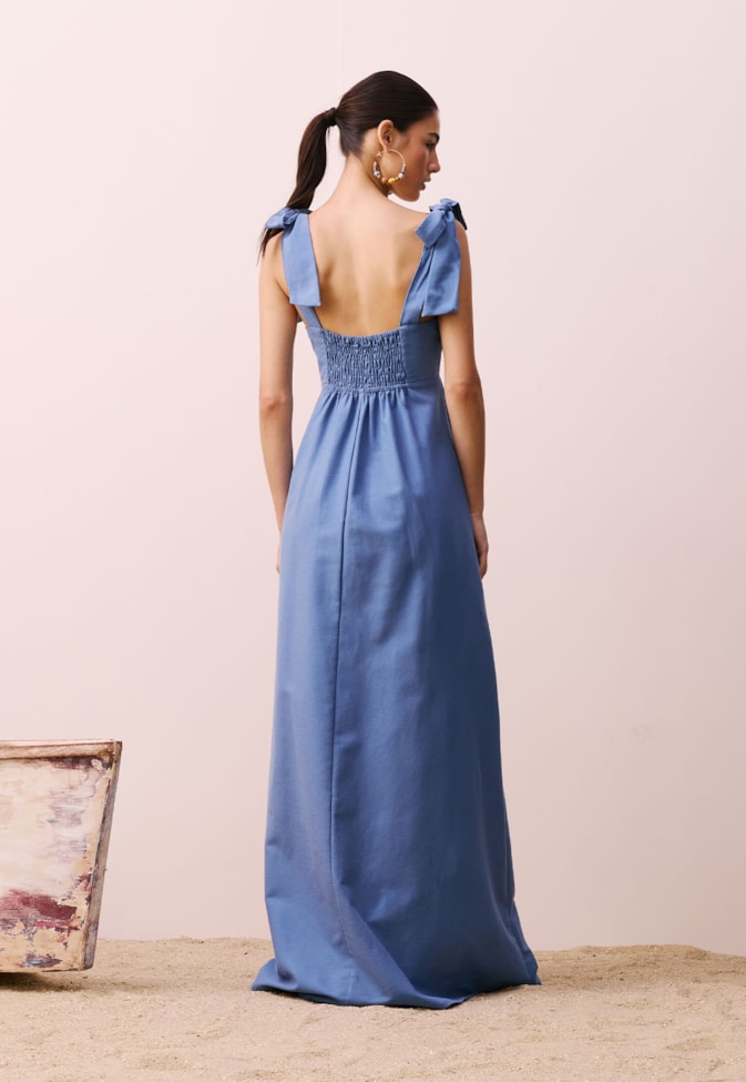 Vestido Longo Amarração Ombro
