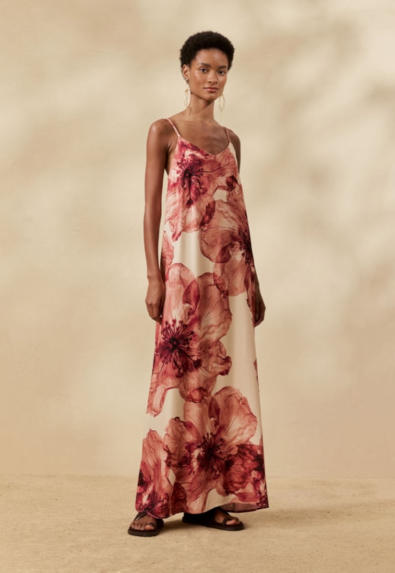 Vestido Longo Amplo Estampado Ancocha Vista Frontal