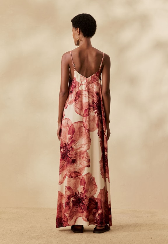 Vestido Longo Amplo Estampado Ancocha Vista Traseira