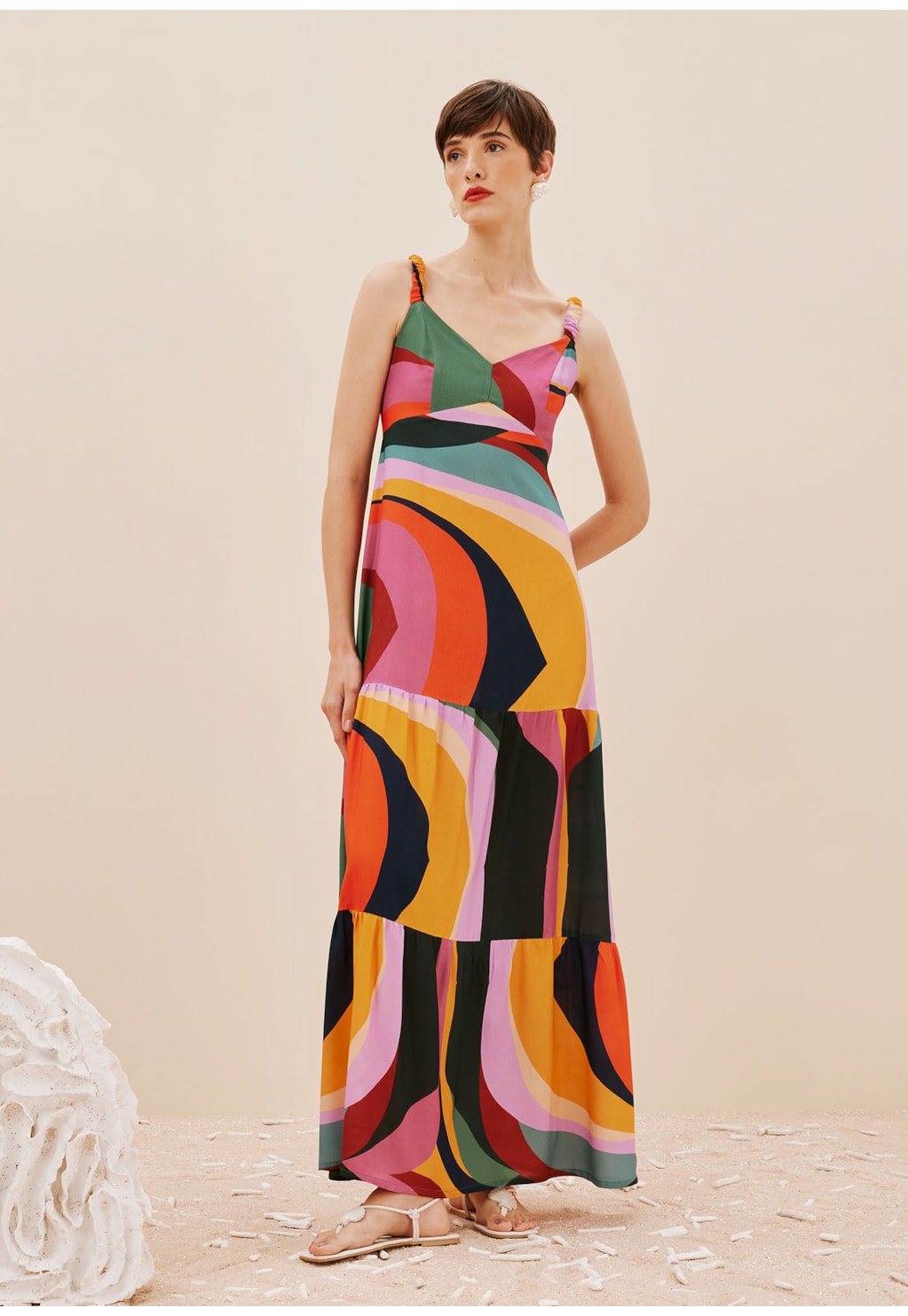 Vestido Longo Amplo Estampado Marés