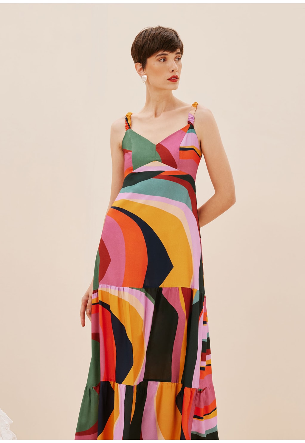 Vestido Longo Amplo Estampado Marés