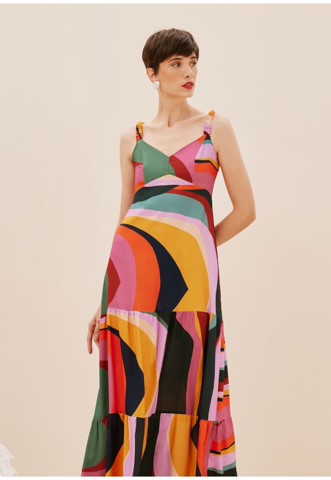 Vestido Longo Amplo Estampado Marés