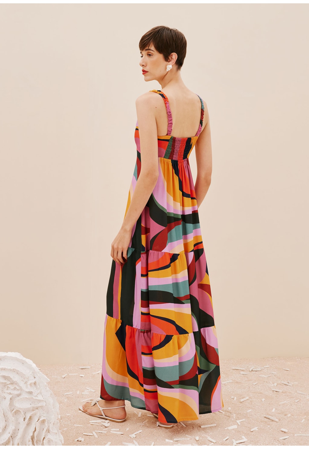 Vestido Longo Amplo Estampado Marés