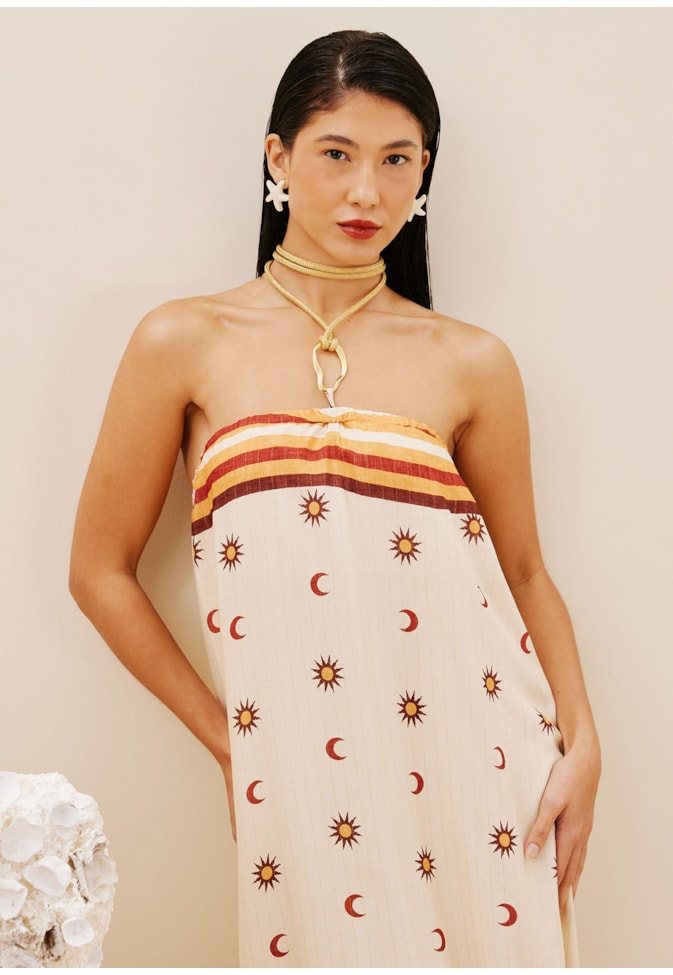 Vestido Longo Argola Estampado Dunas Douradas