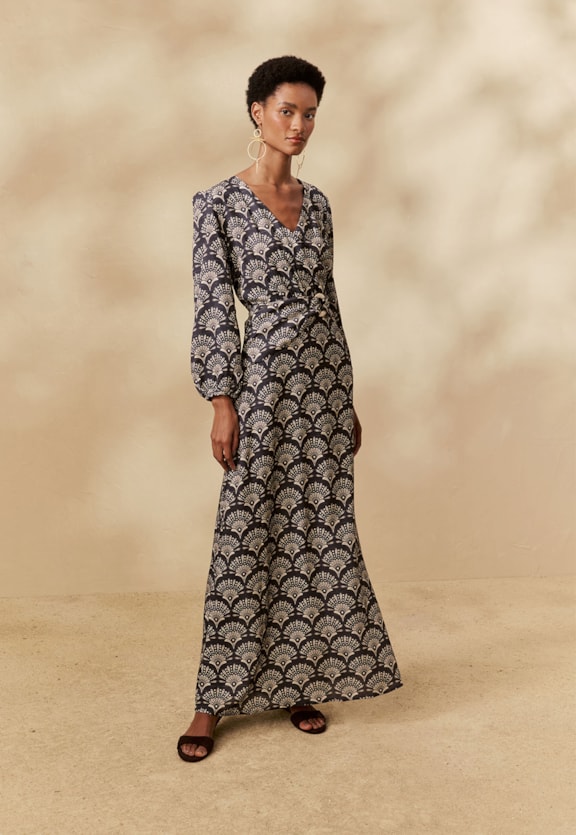 Vestido Longo Argola Estampado Puna Vista Frontal