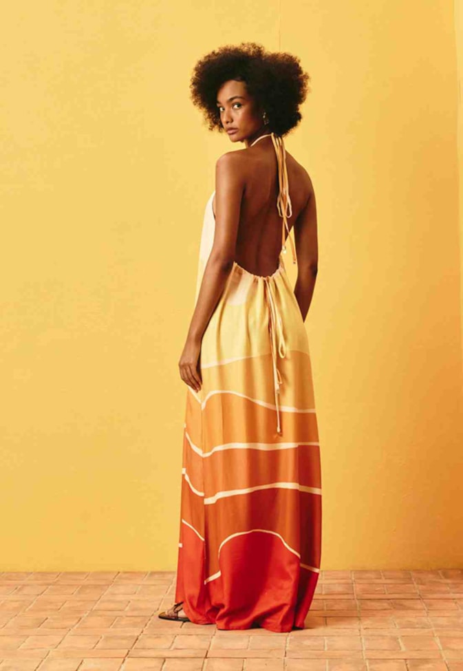 Vestido Longo Argola Estampado Tropicália