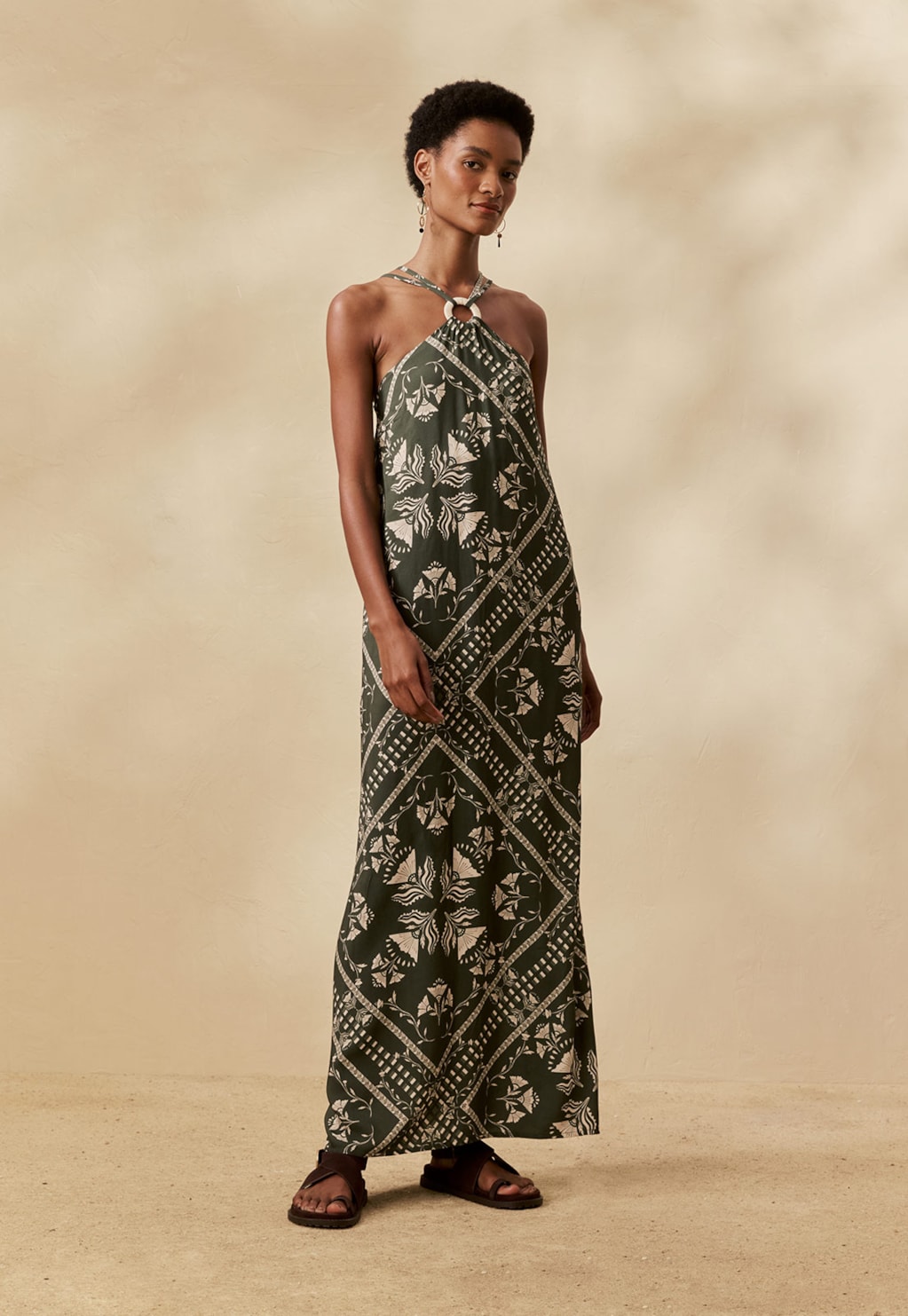 Vestido Longo Argola Estampado Wari