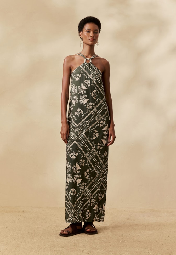 Vestido Longo Argola Estampado Wari