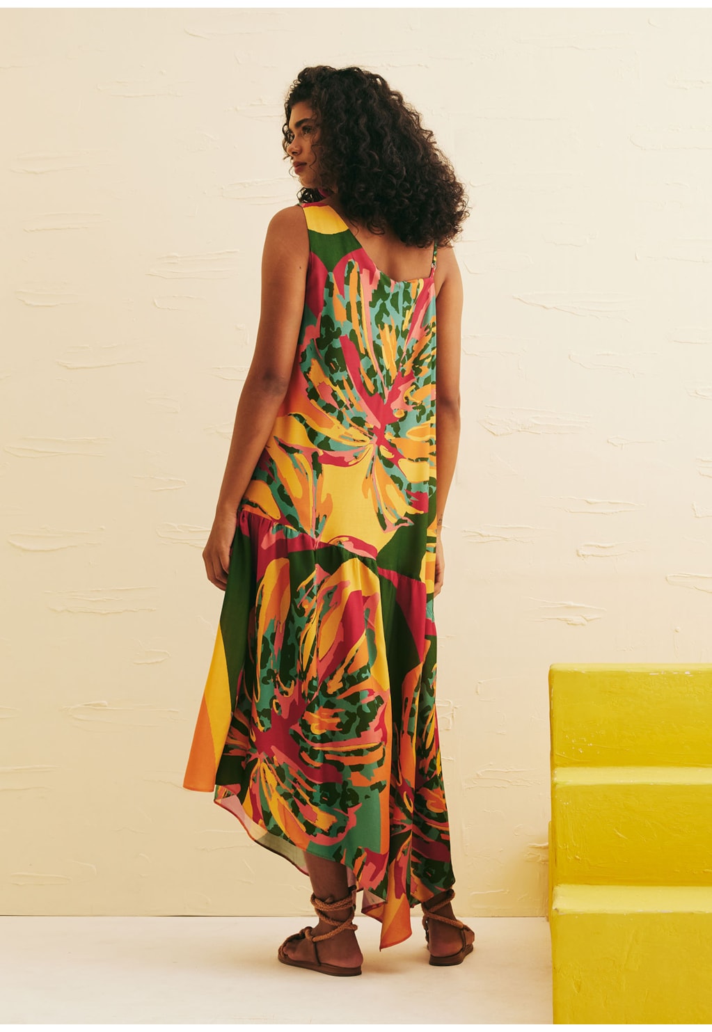 Vestido Longo Assimétrico Estampado Costela Mexicana