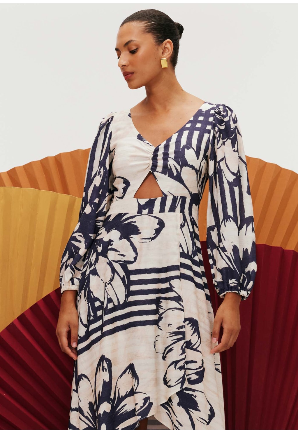 Vestido Longo Babado Estampado Bolero