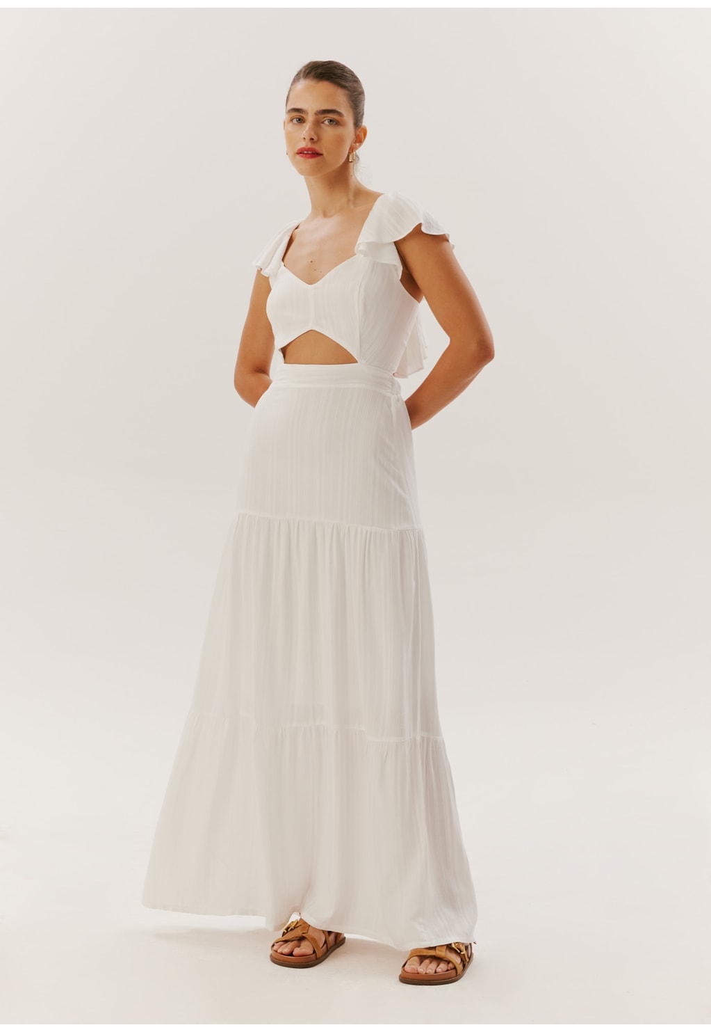 Vestido Longo Babado Manga