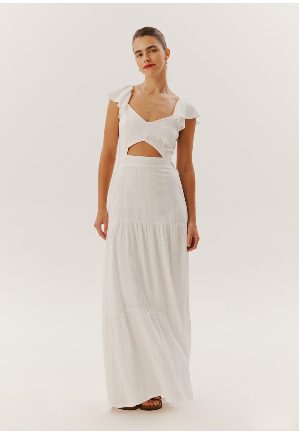 Vestido Longo Babado Manga