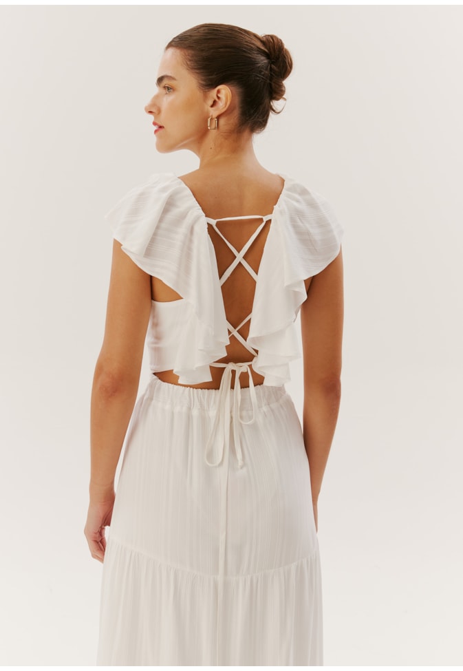 Vestido Longo Babado Manga