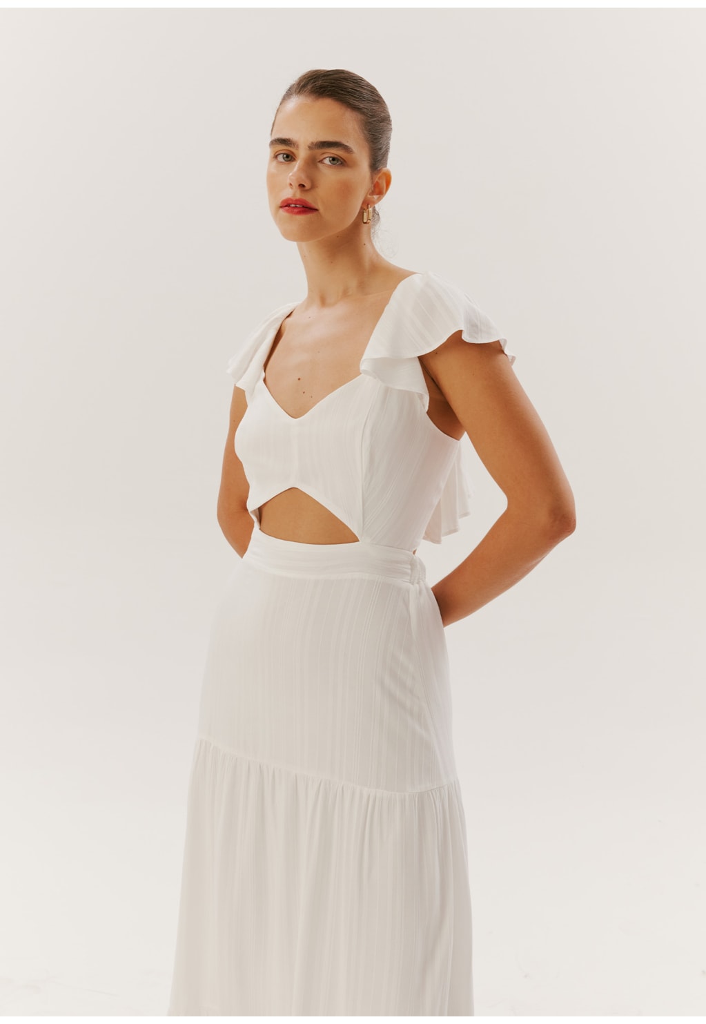 Vestido Longo Babado Manga