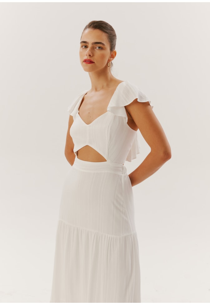 Vestido Longo Babado Manga