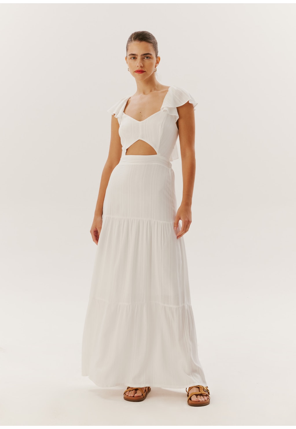 Vestido Longo Babado Manga