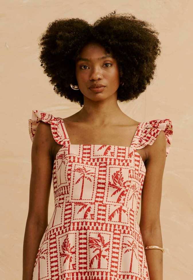 Vestido Longo Babado Manga Estampado Yura 